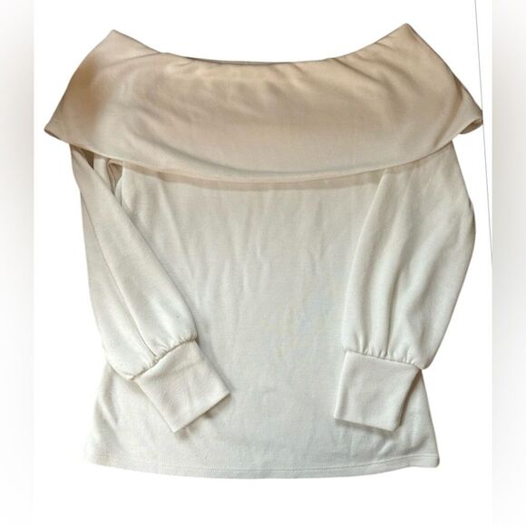 Ann Taylor Off-the-Shoulder Sweatshirt. Size XS. Ivory Color - Picture 2 of 6